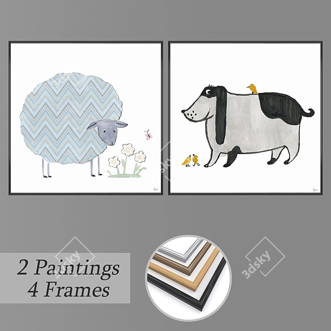 Modern Art Set with Versatile Frames 3D model image 1