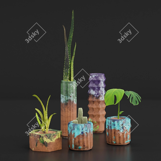 Clay Glazed Flower Set 3D model image 7