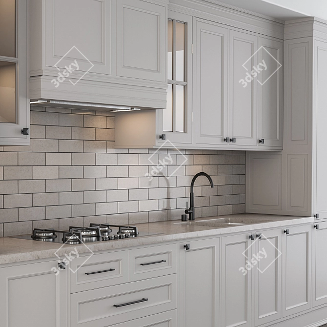 Elegant Cream Kitchen Set 3D model image 2