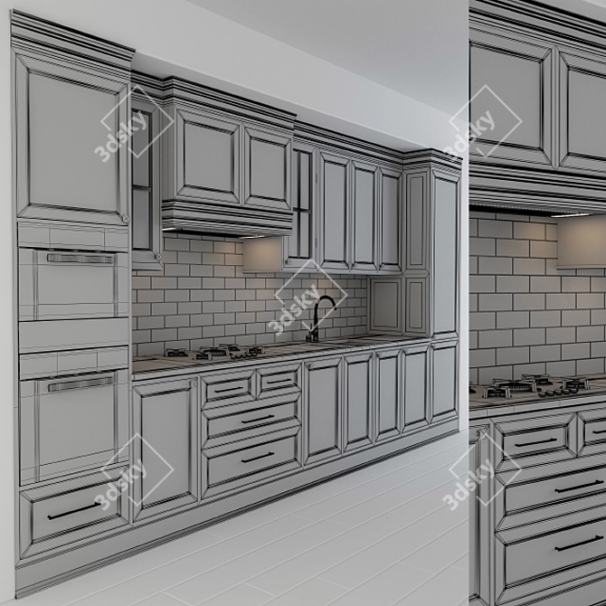 Elegant Cream Kitchen Set 3D model image 4