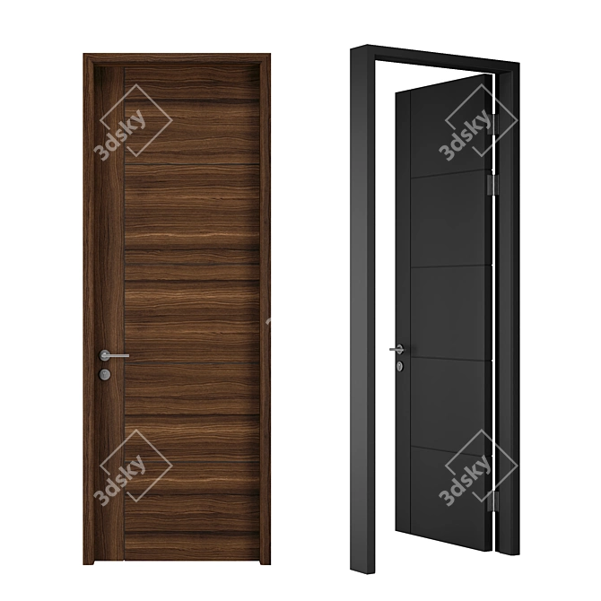 Elegant Walnut Modern Door 3D model image 1