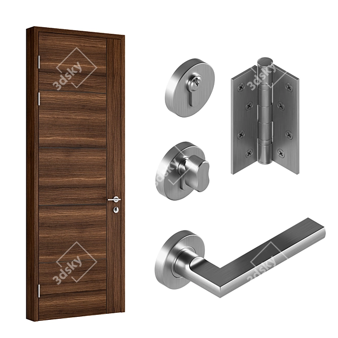 Elegant Walnut Modern Door 3D model image 4