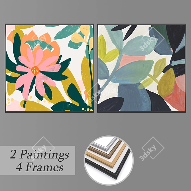 Versatile Wall Art Set with 2 Paintings & 4 Frame Options 3D model image 1