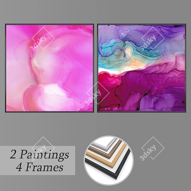 Gallery Collection: 2 Paintings with 4 Frame Options 3D model image 1