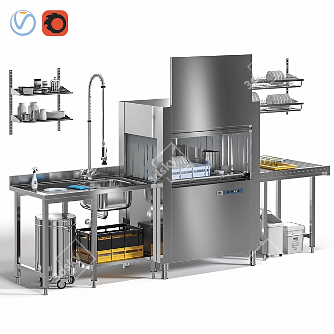 Efficient Conveyor Dishwasher: APACH ARC 100 3D model image 1