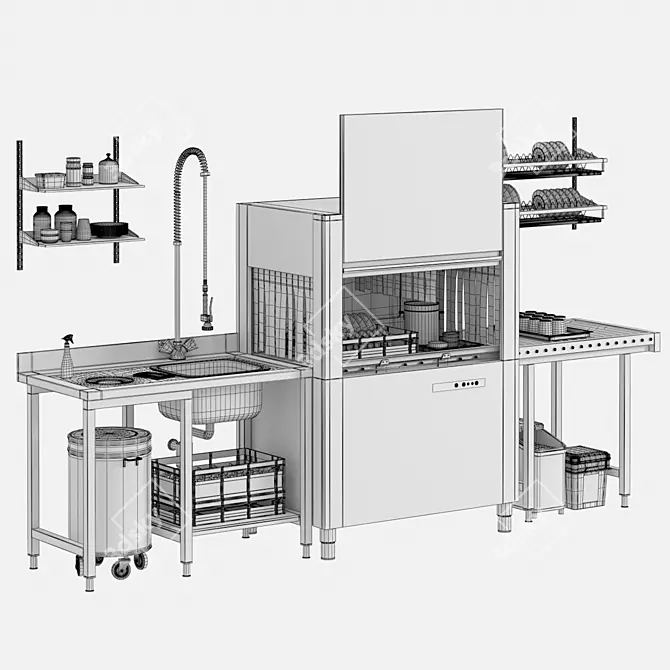Efficient Conveyor Dishwasher: APACH ARC 100 3D model image 5