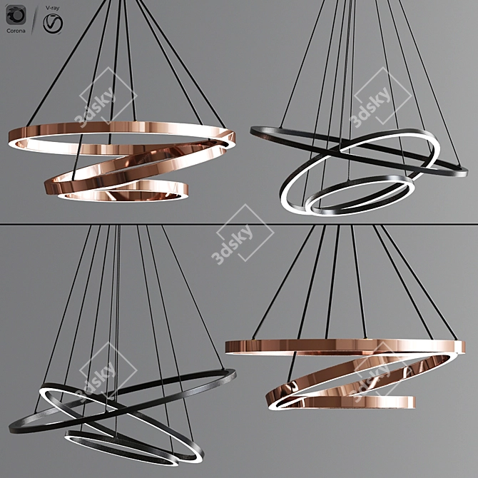 Sleek Ring Pendant Lights Set 3D model image 1