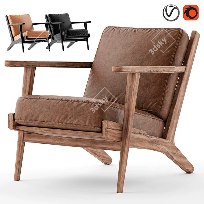 Modern Leather Armchair: Pottery Raylan 3D model image 1