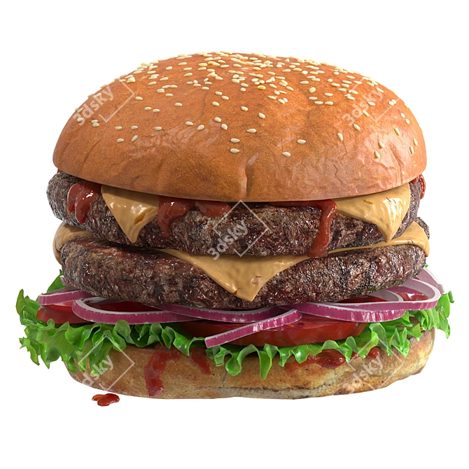 Delicious Hamburger - Mouthwateringly Detailed! 3D model image 4