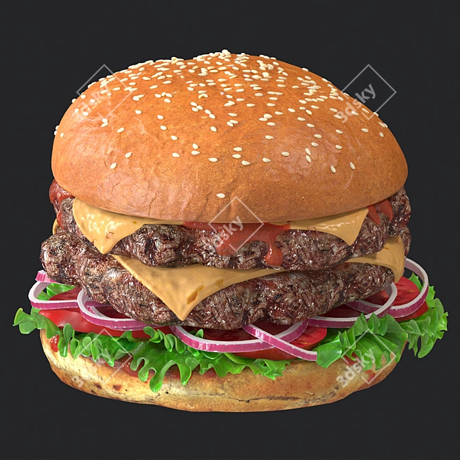 Delicious Hamburger - Mouthwateringly Detailed! 3D model image 5