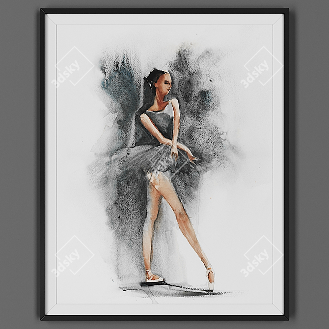 Elegant Black Framed Painting 3D model image 1