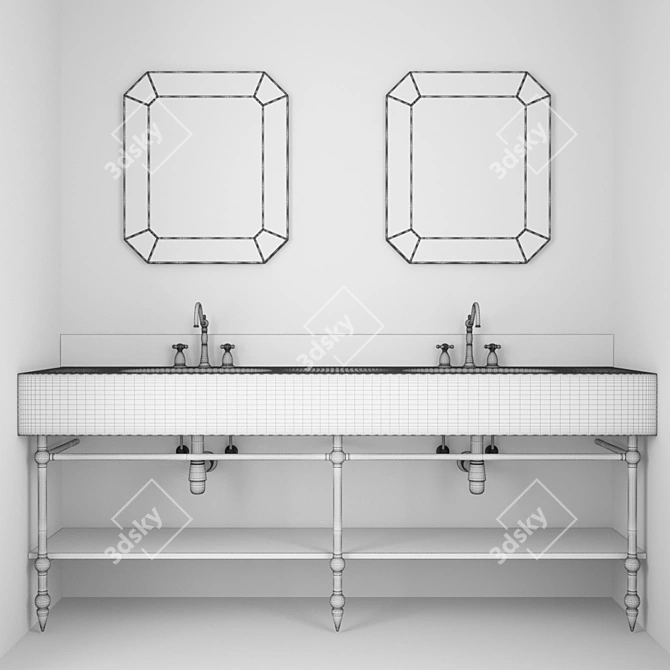 Sleek Bathroom Cabinet Set 3D model image 2