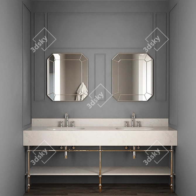 Sleek Bathroom Cabinet Set 3D model image 3