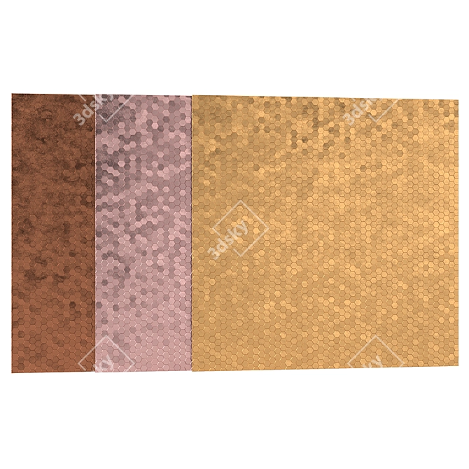 HexaMetal Brown-RoseGold-Gold Tiles 3D model image 2