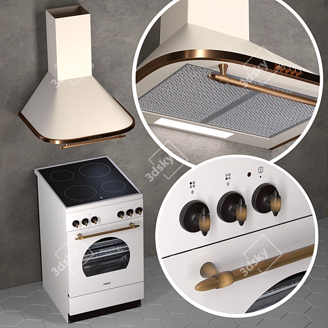 Zanussi Cooker Hood: Elegant Ivory & Bronze 3D model image 5