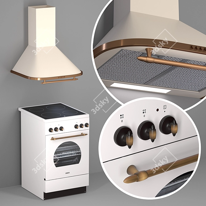 Zanussi Cooker Hood: Elegant Ivory & Bronze 3D model image 9