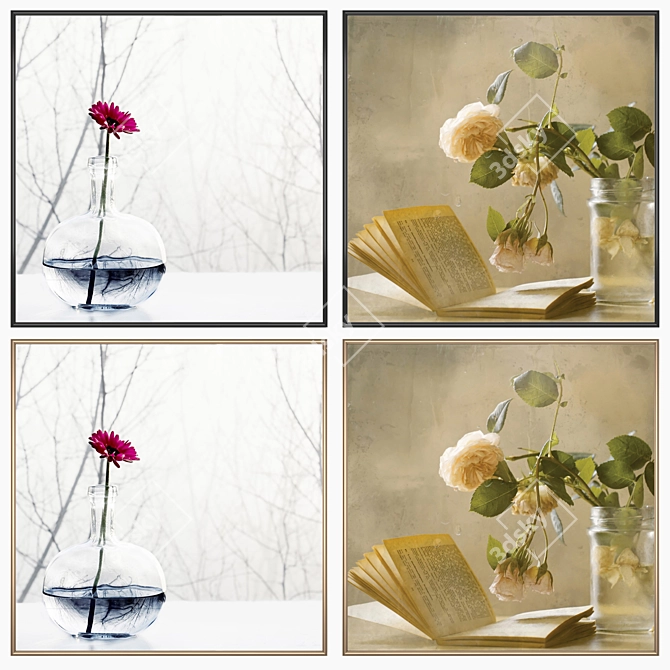 Artful Wall Set: 2 Paintings & 4 Frames 3D model image 2