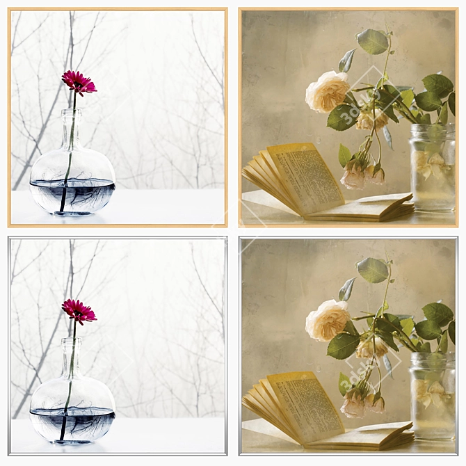 Artful Wall Set: 2 Paintings & 4 Frames 3D model image 3