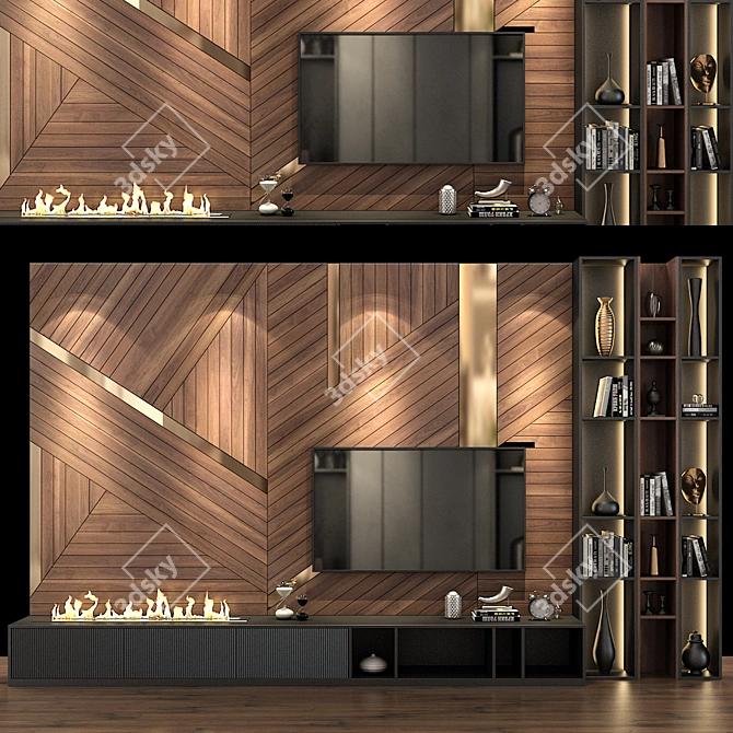 Modern TV Wall Set 78 - Vray Render 3D model image 1