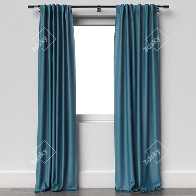 Regal Blue Cotton Velvet Curtain 3D model image 1