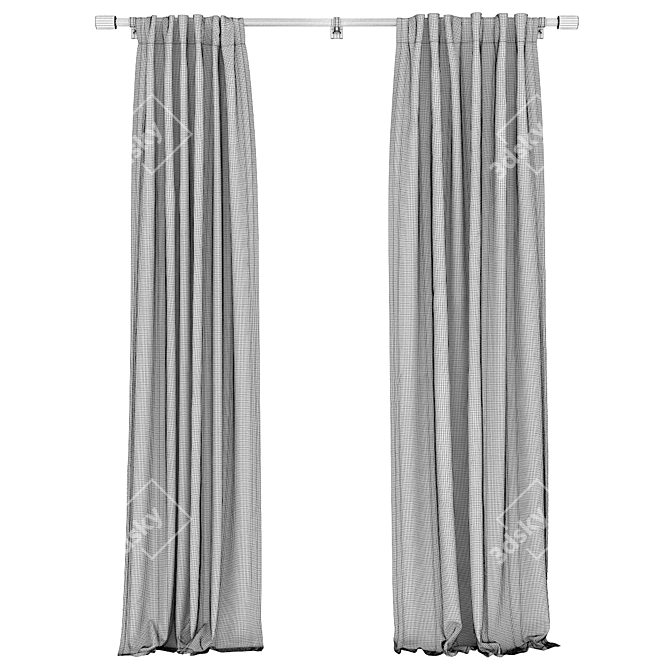 Regal Blue Cotton Velvet Curtain 3D model image 3