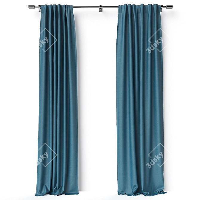 Regal Blue Cotton Velvet Curtain 3D model image 4