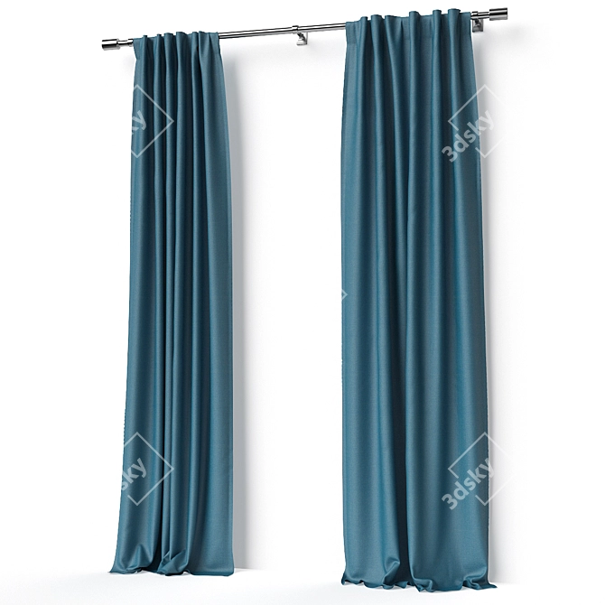 Regal Blue Cotton Velvet Curtain 3D model image 5