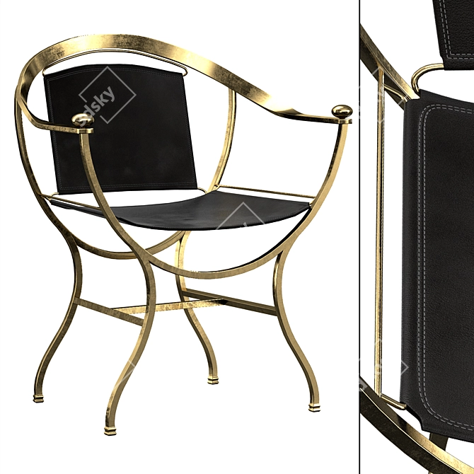 Pompeii Vintage Armchair: Antique-inspired Leather & Bronze Design 3D model image 1