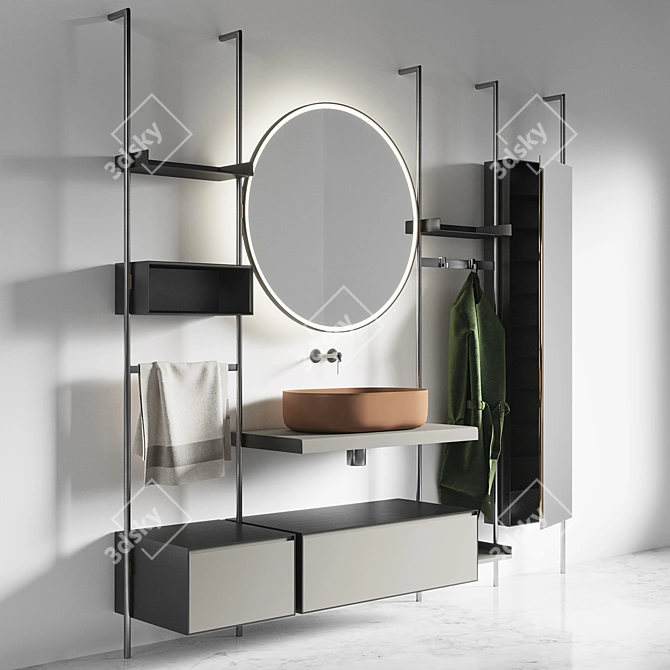 Modern Metal Bathroom Furniture 3D model image 2