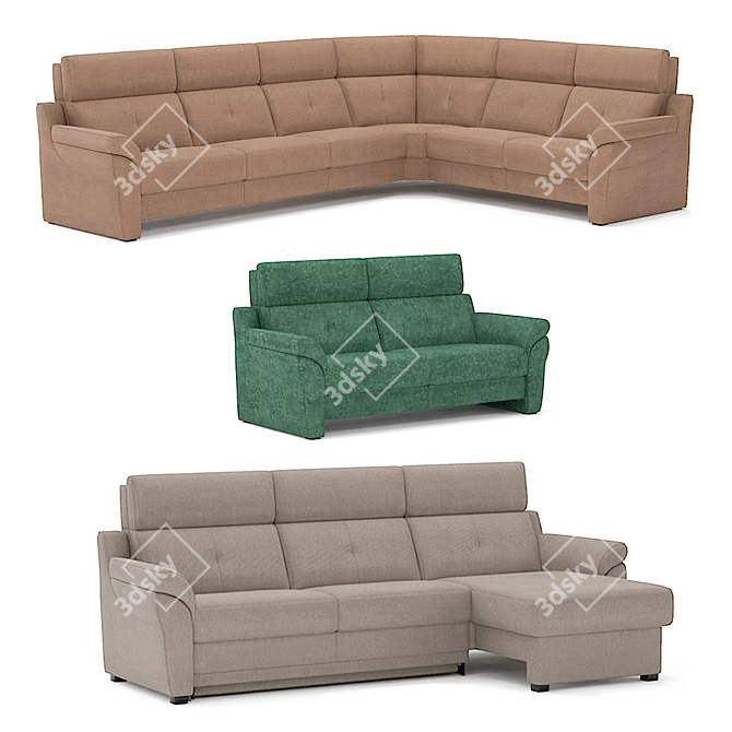 Belgian Comfort Sofa with Adjustable Headrest and Electric Recliner 3D model image 1