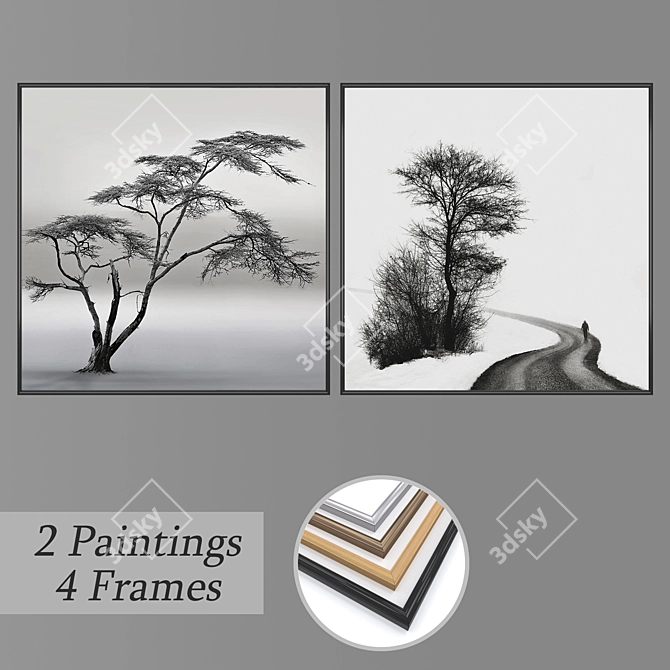 Artful Ensemble: Dual Paintings & Versatile Frames 3D model image 1