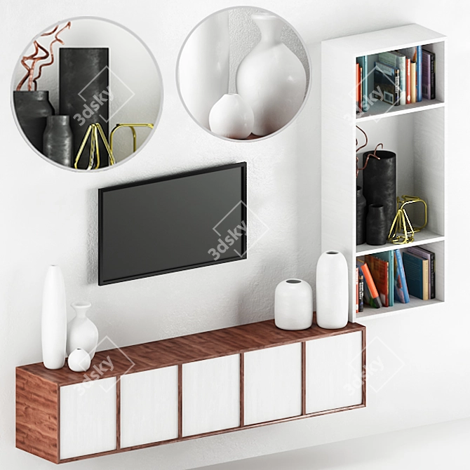 Sleek TV Wall 01 with Versatile Storage 3D model image 1