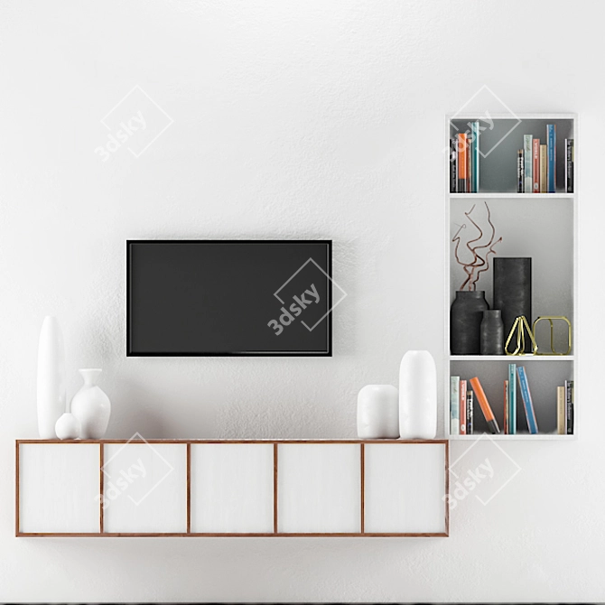 Sleek TV Wall 01 with Versatile Storage 3D model image 2