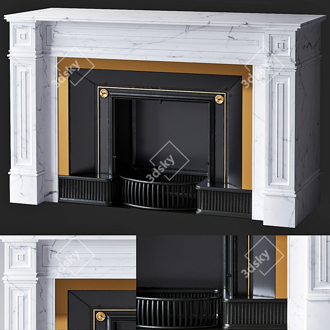 Luxury White Marble Fireplace 3D model image 1