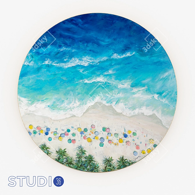 Coastal Bliss: Hand-Painted OM Wall Painting 3D model image 1