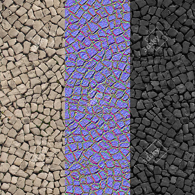 Portuguese Sidewalk Texture: Seamless 3D model image 1