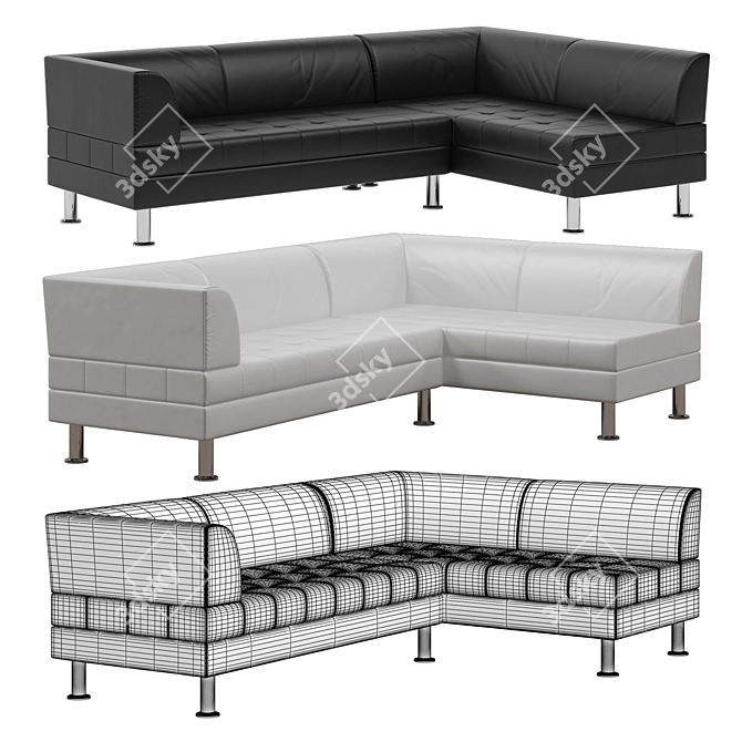 Modern Black Leather Corner Sofa 3D model image 2