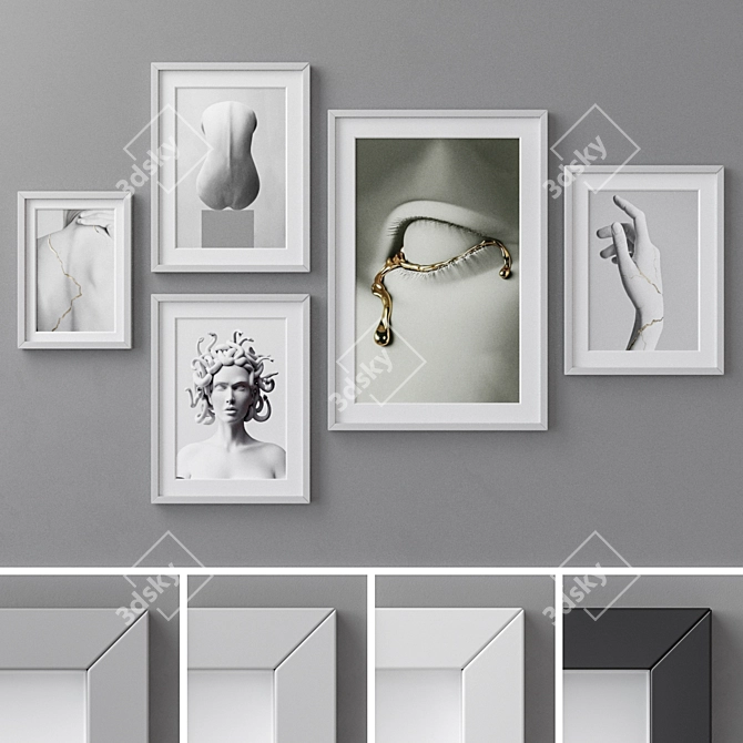 Colorful Set of 4 Photo Frames 3D model image 1