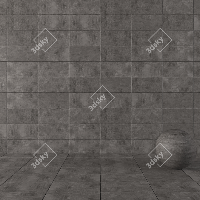  ARES BLACK: Concrete Wall Tiles Set 2 3D model image 1