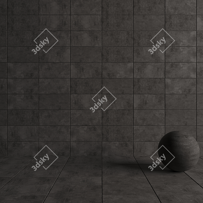  ARES BLACK: Concrete Wall Tiles Set 2 3D model image 4