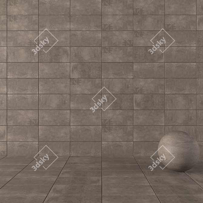 Ares Brown Concrete Wall Tiles Set 3D model image 1