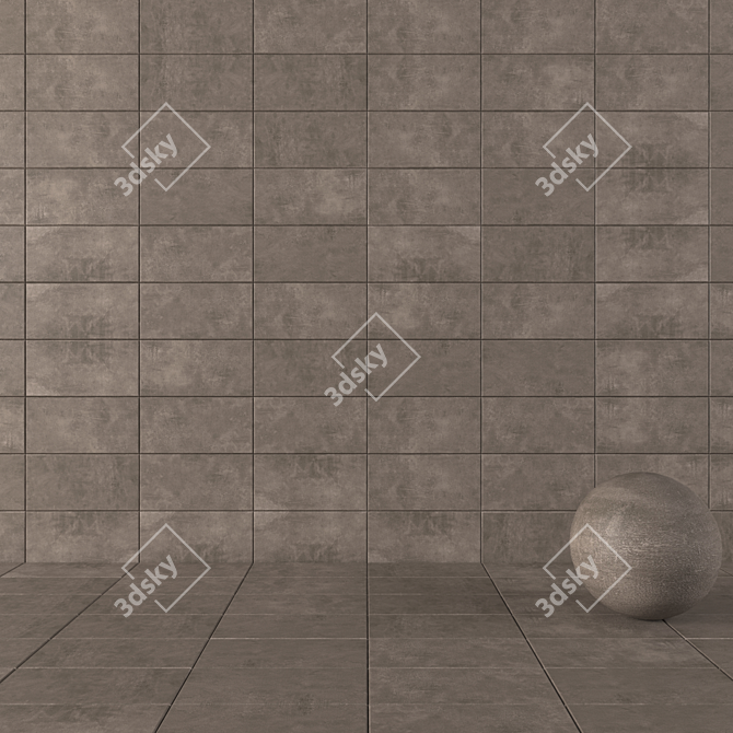 Ares Brown Concrete Wall Tiles Set 3D model image 1