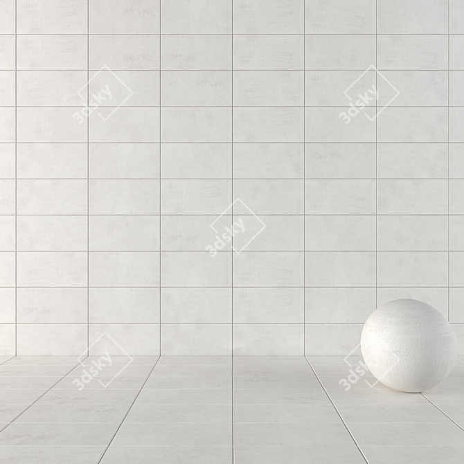 Ares White Concrete Wall Tiles Set 3D model image 1