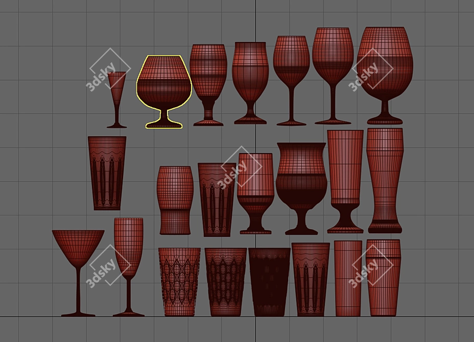 Sleek Glassware Collection 3D model image 2