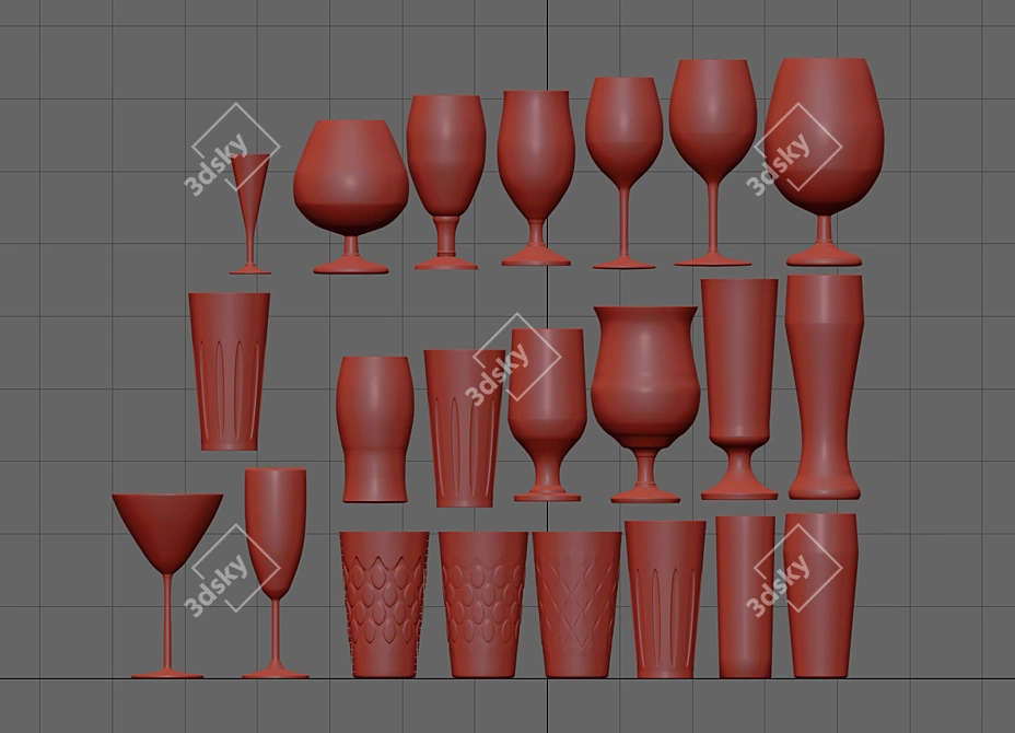 Sleek Glassware Collection 3D model image 3