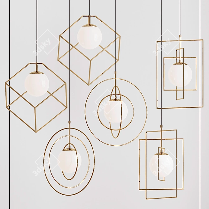 Wire Pendant Lights Bundle - Stylish Metal and Glass Design 3D model image 1