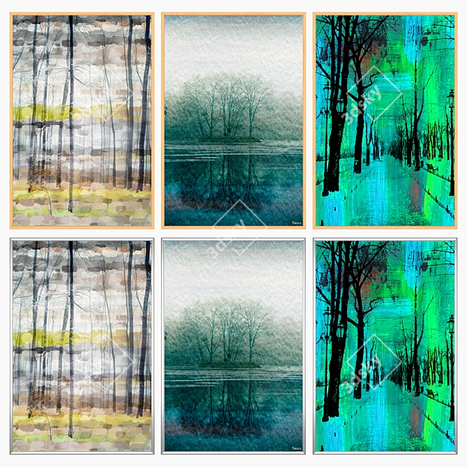 Artful Trio: Set of 3 Wall Paintings 3D model image 3