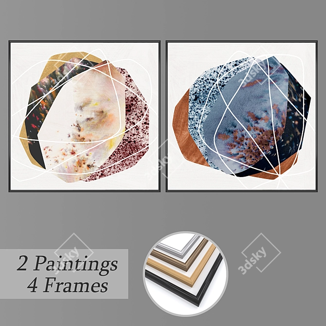 Modern Wall Art Set with Frame Options 3D model image 1