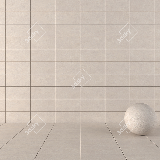 Basalt Beige Concrete Wall Tiles Set 3D model image 1