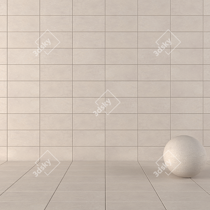 Basalt Beige Concrete Wall Tiles Set 3D model image 1